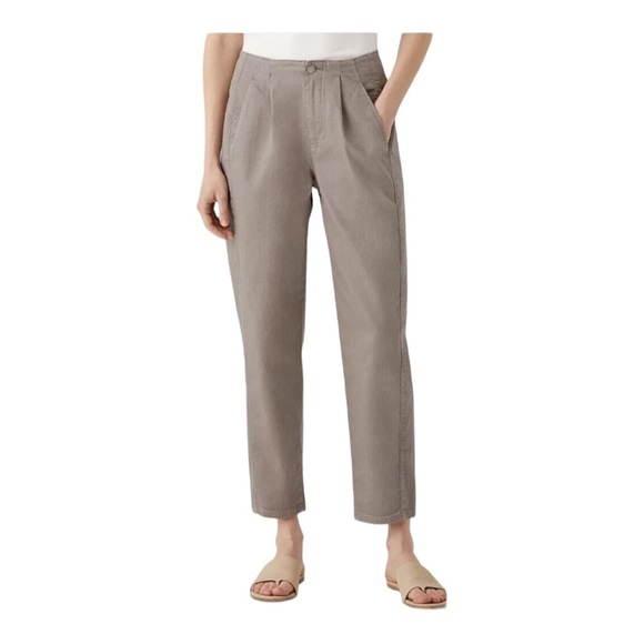 Eileen Fisher Pants - Eileen Fisher Khaki Pleated Denim Tapered Pant Pearl Organic Cotton Size 6